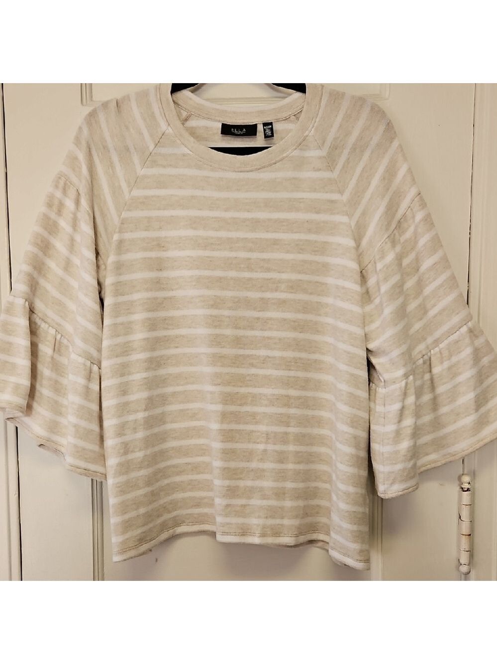 ELLA RAFAELLA Beige Striped Knit Top Bell Sleeves Size Small